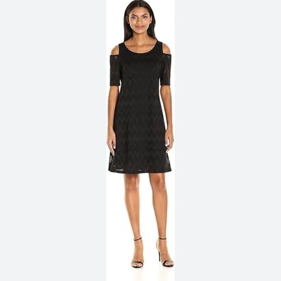 NWT Nine West Cold Shoulder Black‎ Dress Size 6 - Picture 1 of 10